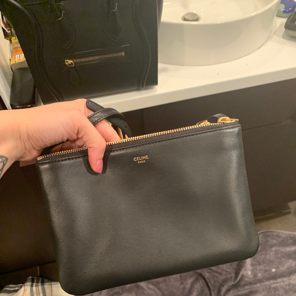 BLACK CELINE TRIO BAG IN SMOOTH LAMBSKIN GOLD METAL HARDWARE